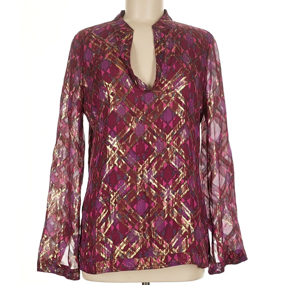 NWT Tory Burch silk metallic burgundy blouse, size 8 - Picture 1 of 6